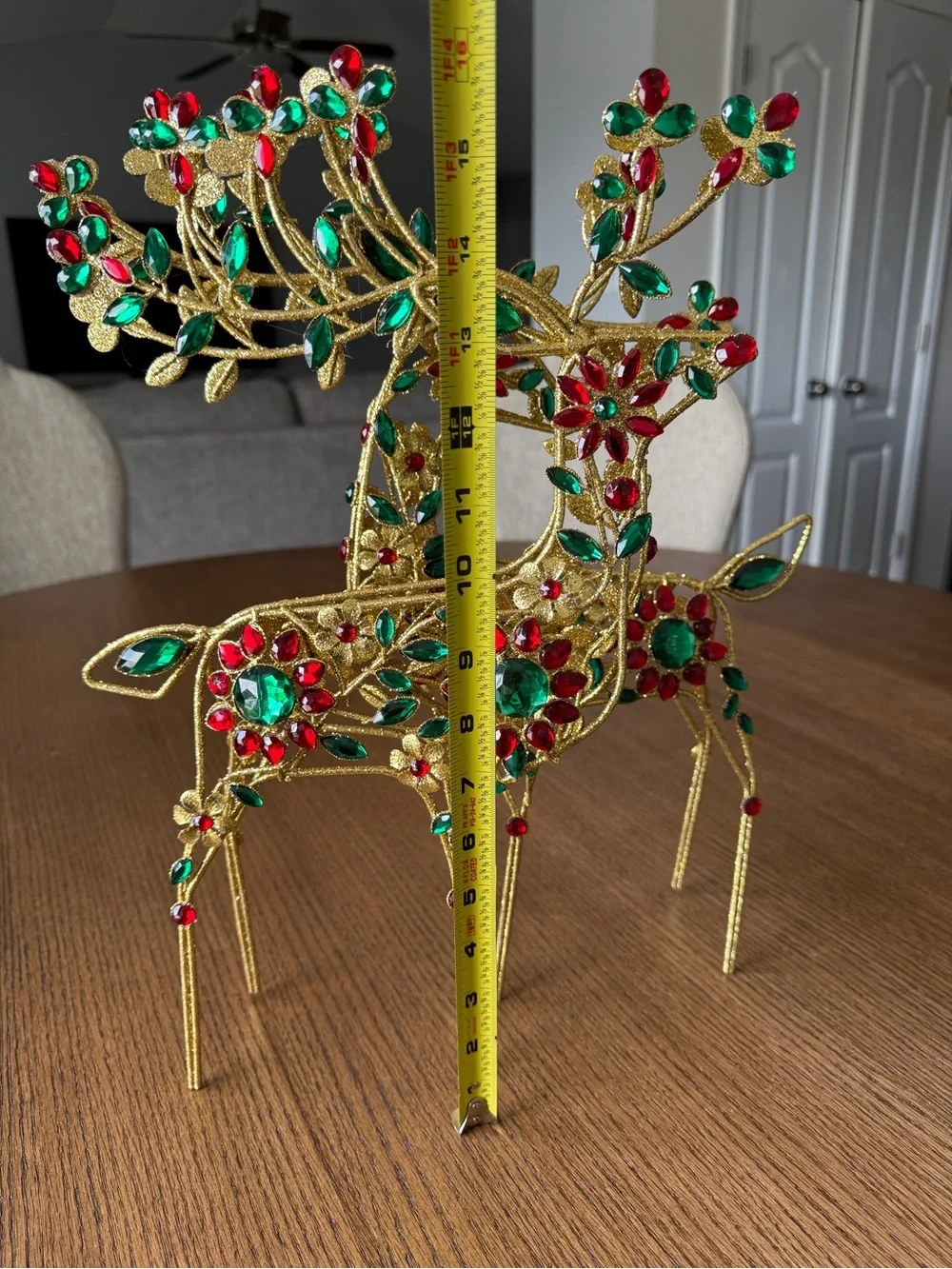 Jeweled Gold Holiday Deer Tabletop Statue | Christmas Decor